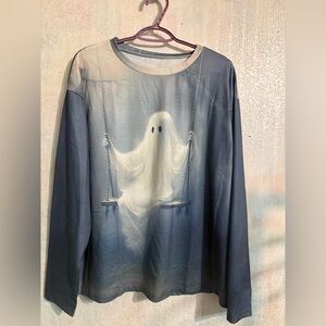 Source Unknown Ghost Swing Graphic Long Sleeve Tee in Gray and White, Goth, XL